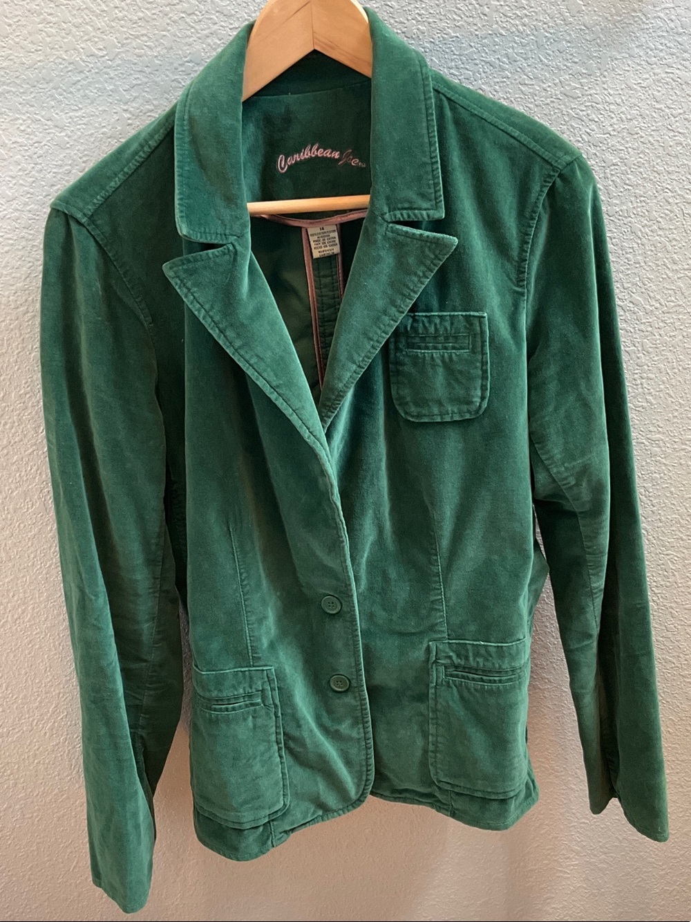 Caribbean Joe Emerald Green velvet Blazer Jacket